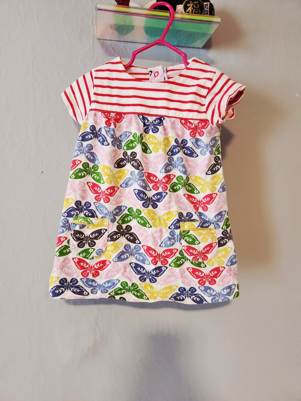 Baby Boden 6-12 Month Red-Striped Butterfly Dress